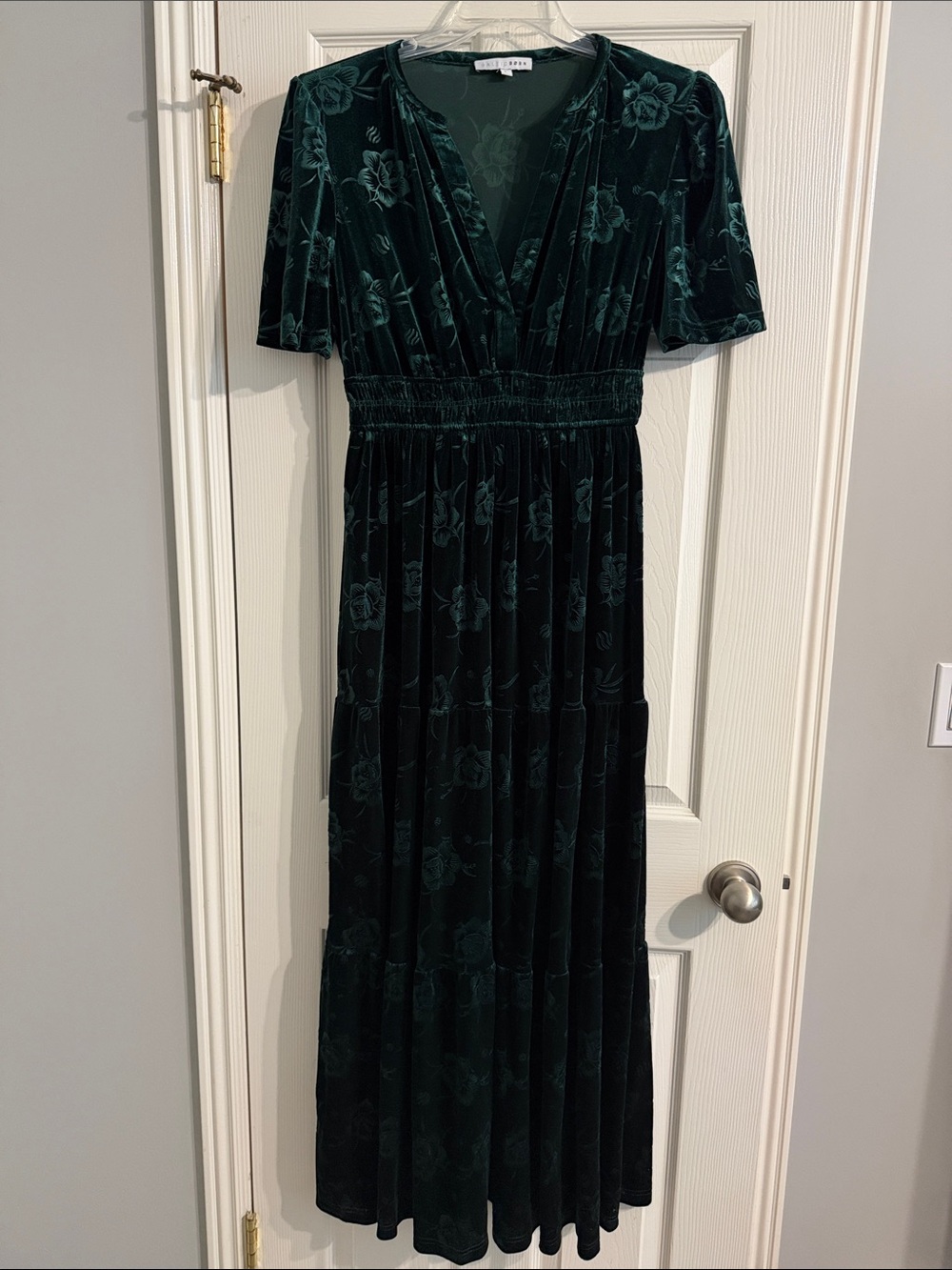 Baltic Born Dark Green Velvet Floral Maxi Dress - Picture 1 of 6